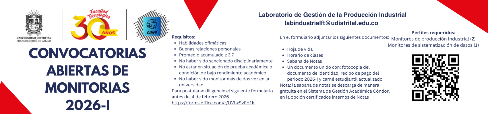 Convocatoria Monitores 2026-I