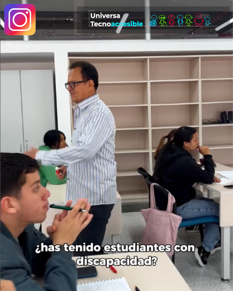 imágen de Reel de instagram con icono de instagram, clic para redirigir al reel de instagram, texto "¿has tenido estudiantes con discapacidad?"