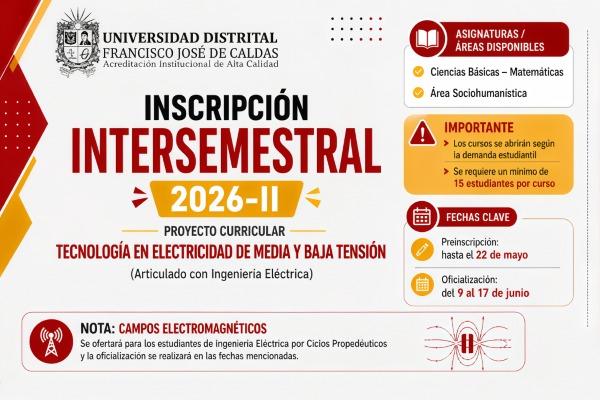 Imagen evento Intersemestral 2026-II Tecnología en Electricidad de Media y Baja Tensión