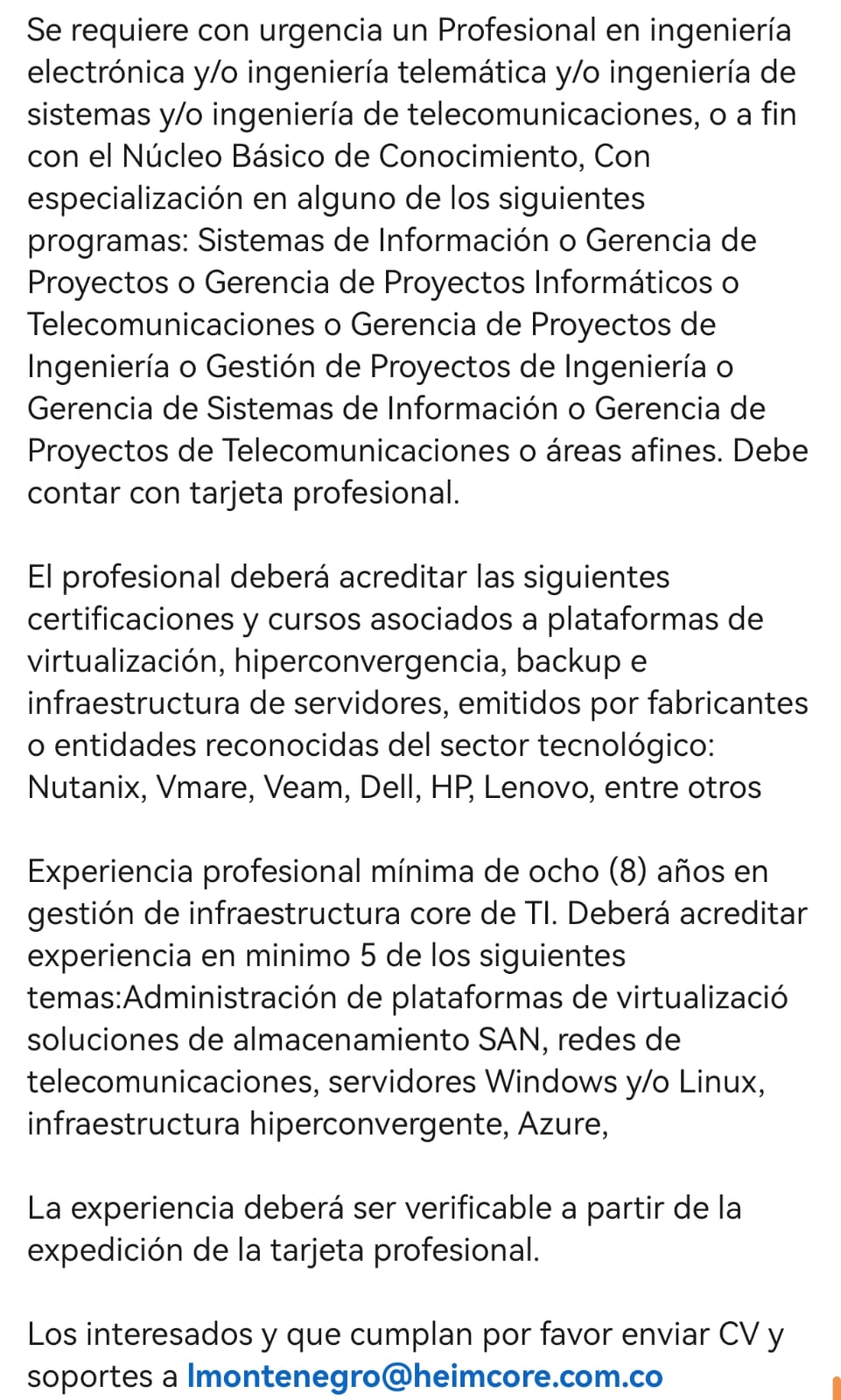 Se requiere profesional