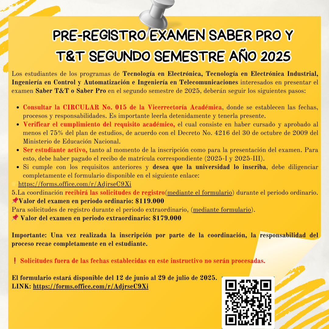 PRE-REGISTRO EXAMEN SABER PRO y T&T Segundo Semestre año 2025